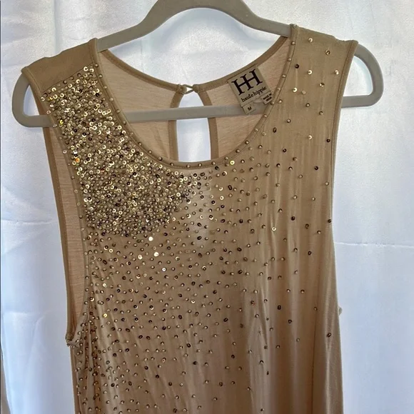 Haute Hippie Hand Beaded Tan Asymmetrical Sleeveless Dress sz M Haute Hippie Hand Beaded Tan Asymmetrical Sleeveless Dress sz M